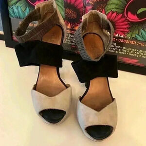 L.A.M.B. Womens Strappy Tri Colored Leather High Heels Peep Toe-Sz 8